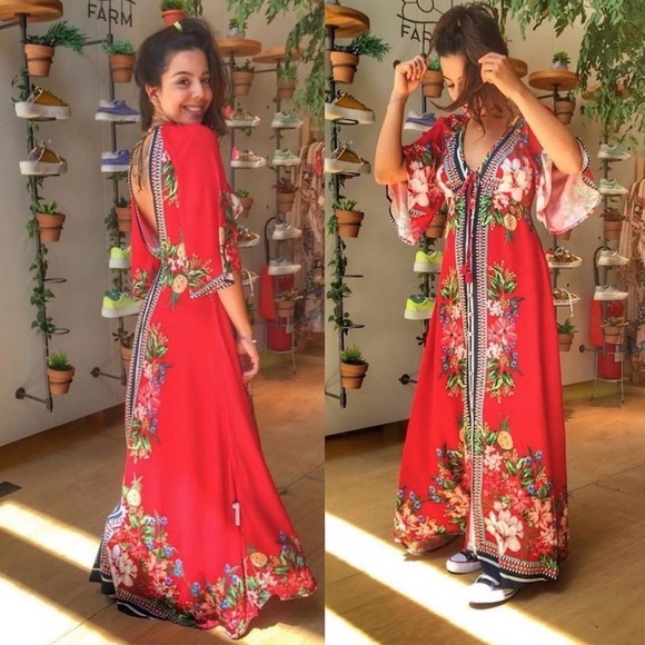 🌺 Farm Rio for Anthropologie Floral Maxi Dress Medium Excellent Condition - Picture 2 of 7